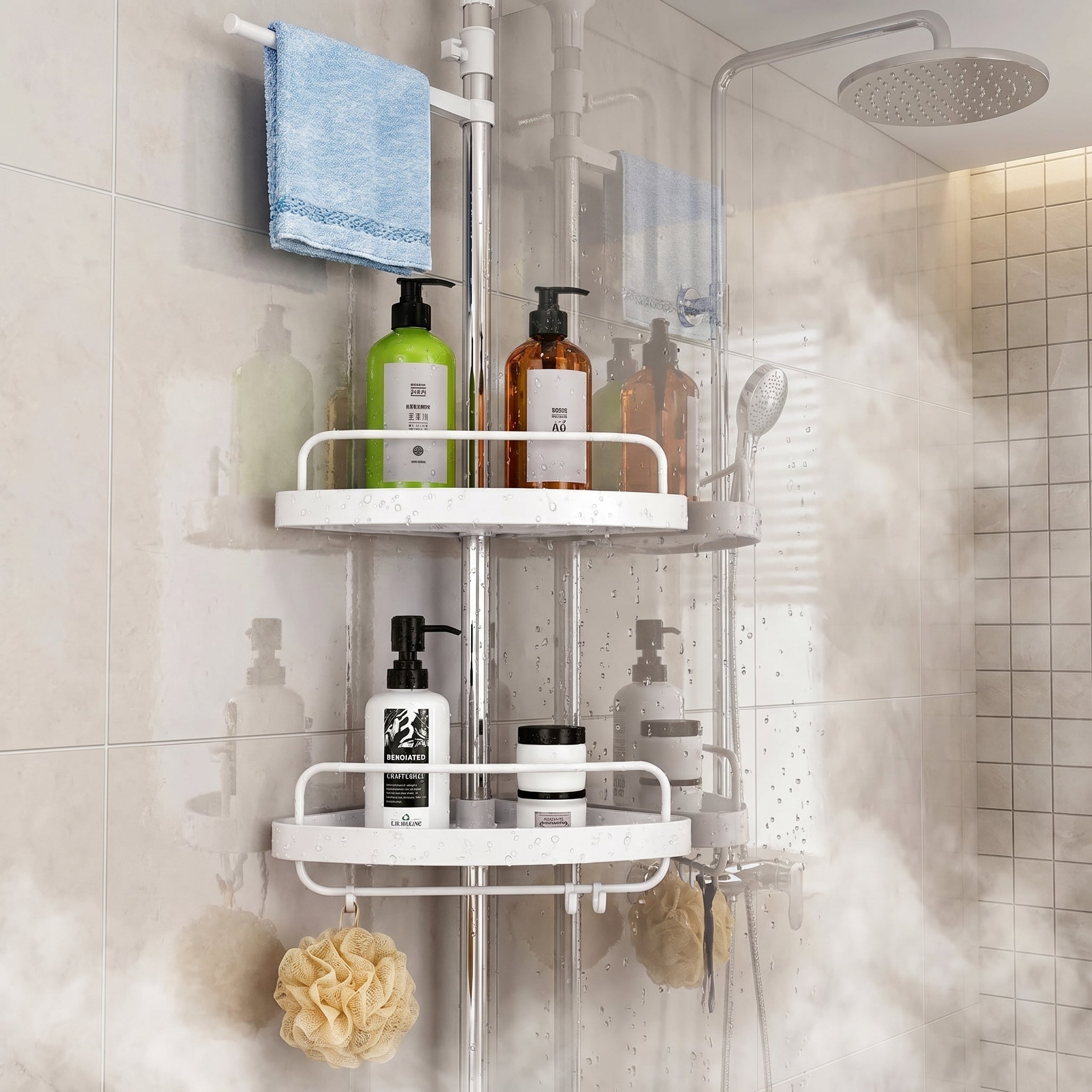 Scaffale angolare regolabile per il bagno