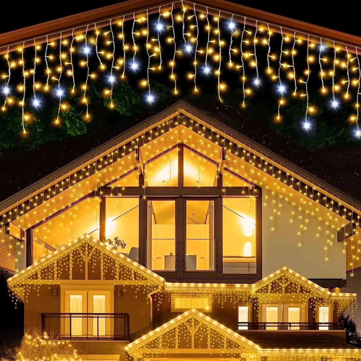 Luci a LED a Stringa a Goccia Luminescenti | Bianco Caldo e Bianco Freddo, Estensibili per Decorazioni Festive Indoor e Outdoor