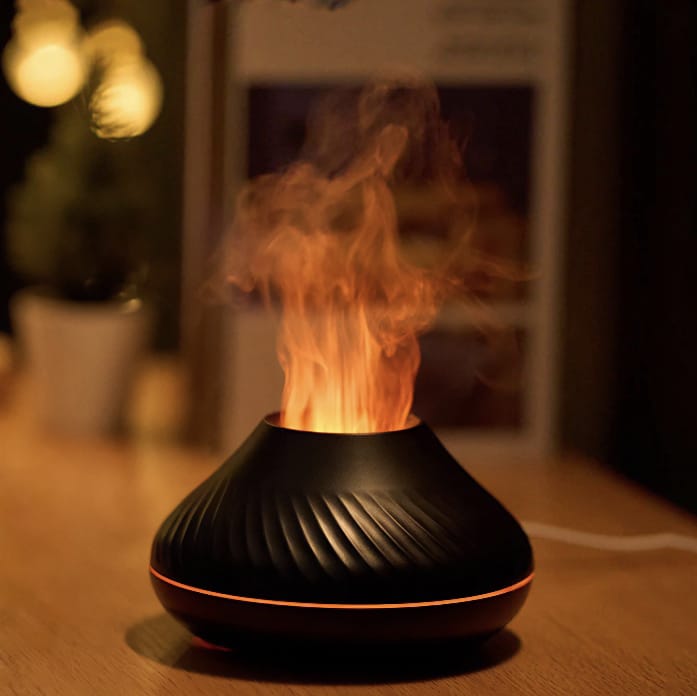 Umidificatore d'aria e diffusore di aromi effetto fiamma vulcanica
