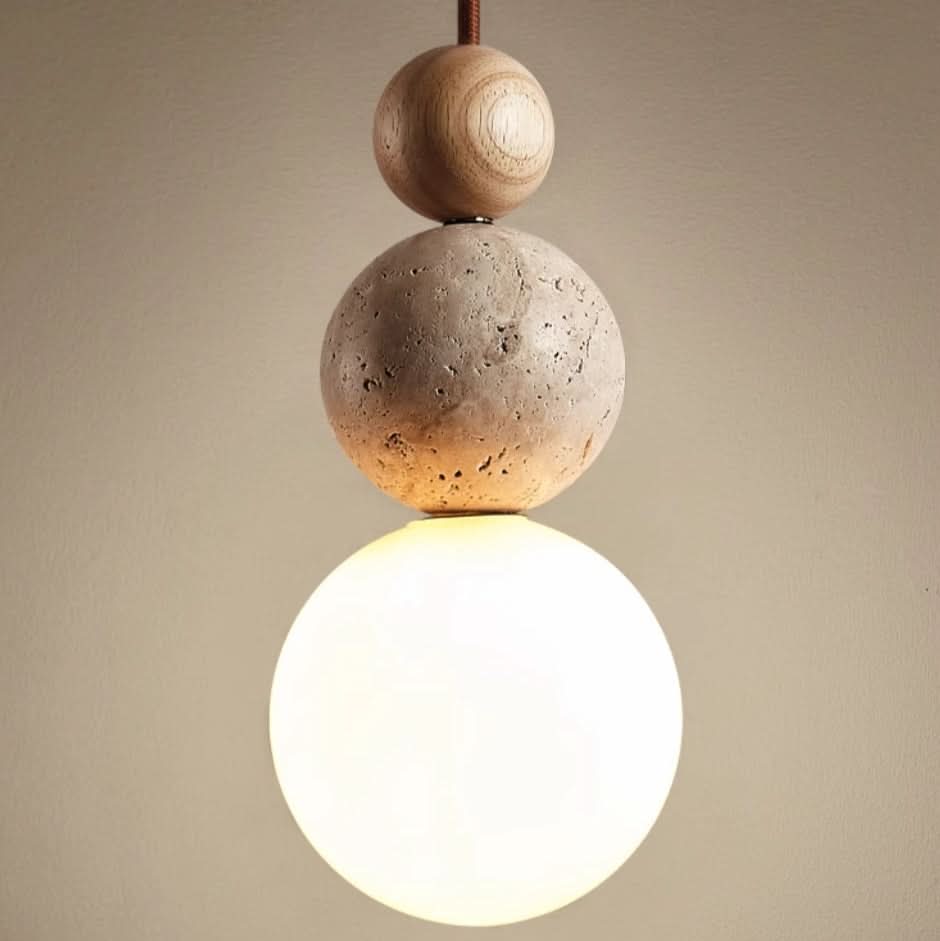 Lampada a Sospensione in Travertino di Pietra Lavica Naturale