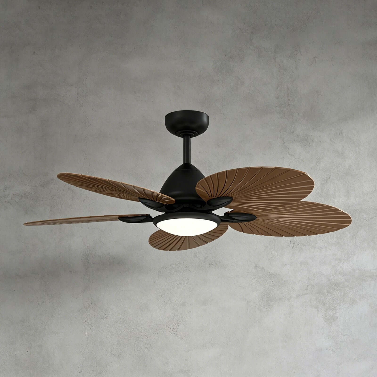 Saviu | Ventilatore da soffitto nero da 130 cm con paralume color caffè, 5 pale e LED a spettro completo, telecomando