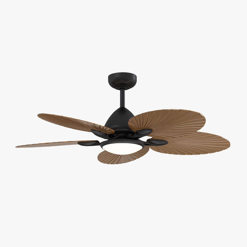 Saviu | Ventilatore da soffitto nero da 130 cm con paralume color caffè, 5 pale e LED a spettro completo, telecomando