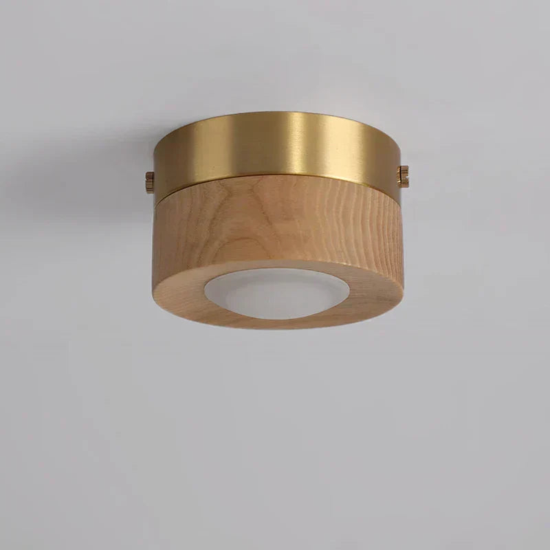 Lampada da soffitto LED in legno con finitura noce e design rotondo minimalista