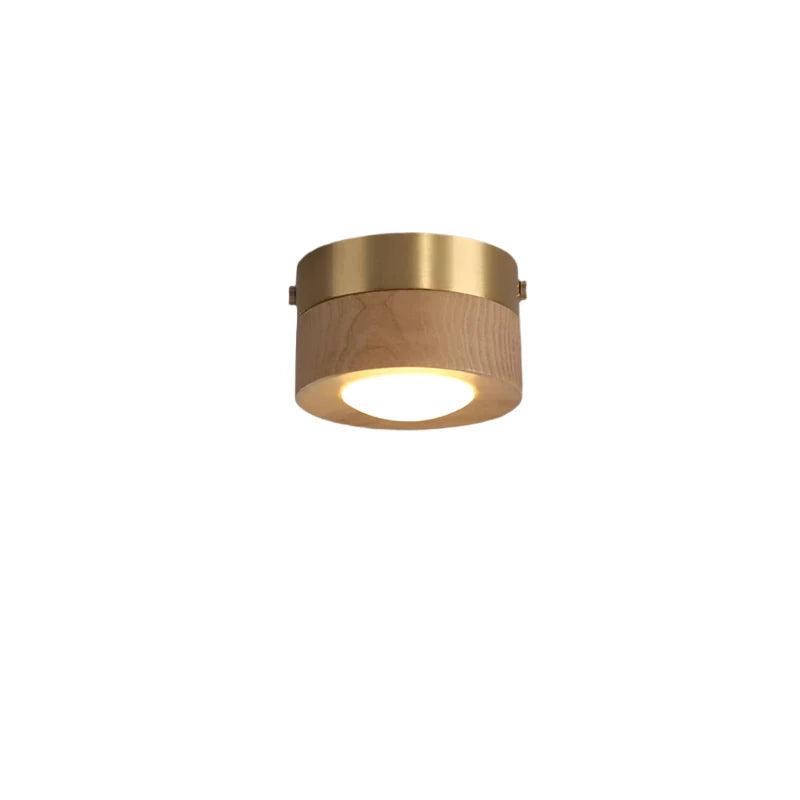 Lampada da soffitto LED in legno con finitura noce e design rotondo minimalista