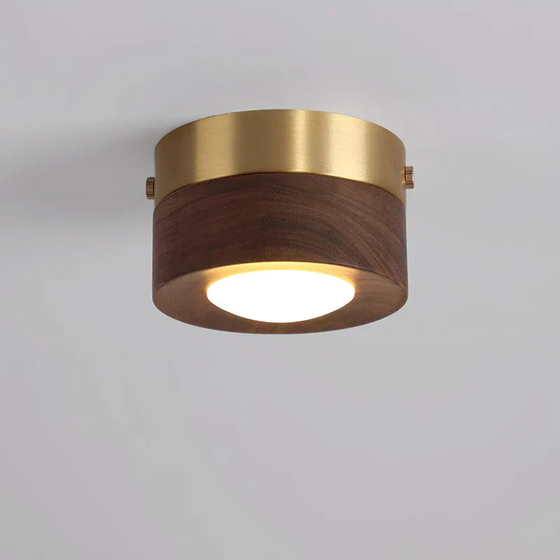 Lampada da soffitto LED in legno con finitura noce e design rotondo minimalista