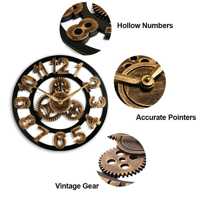 Orologio da parete retro in stile industriale | Orologio decorativo in legno