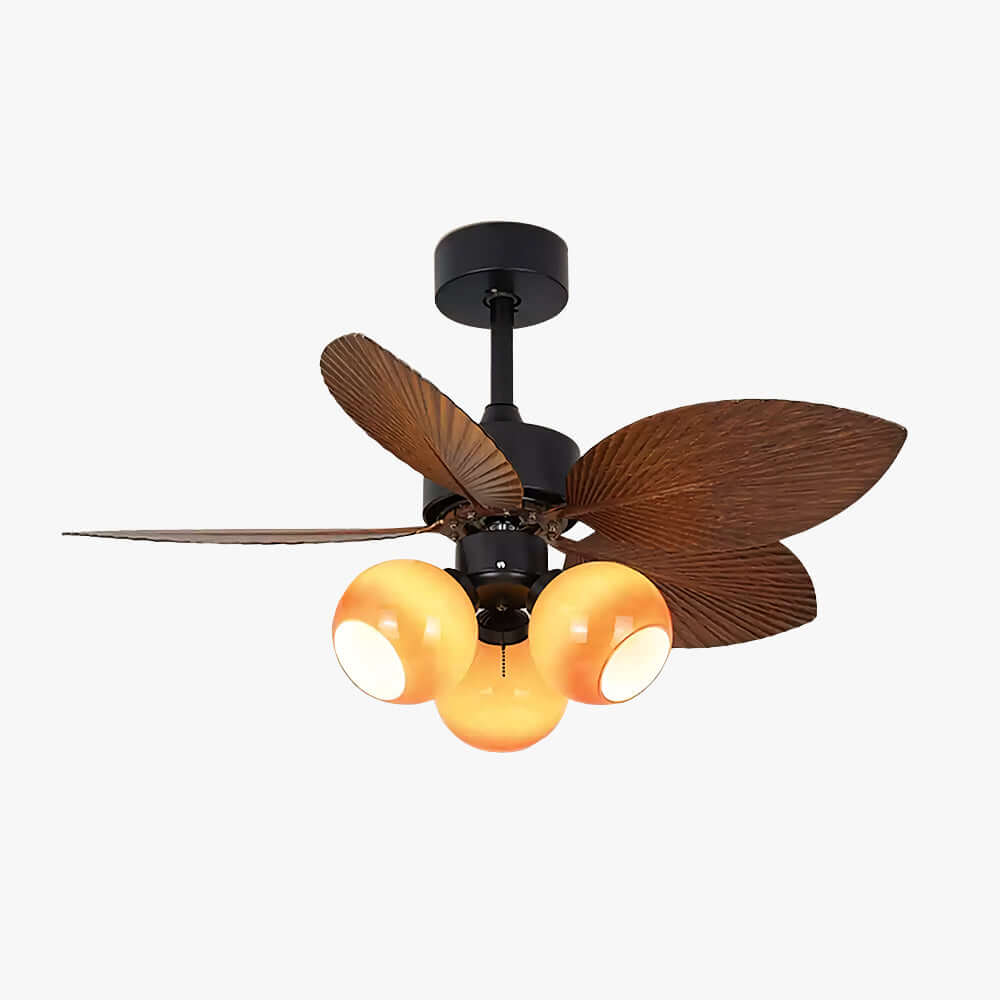 Rumae | Ventilatore da soffitto da 107 cm con paralume caramello a tre luci e LED a spettro completo, telecomando